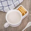 Mugs Mug With Cookie Holder Ceramic 2-in-1 Soup And Crackers Cereal Bowl Portable Veggie Snack & Dip Cup Kitchen Gadgets Coffee Cups