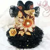 Dog Apparel Unique Handmade Clothes Pet Supplies Dress Black Gold Stars Moon Embroidered Accessories High-Collar One Piece Party Holiday