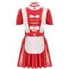 donna Anime costume da cameriera francese dolce Kawaii serva in pelle PVC lucido Apr Dr Halen Party Cosplay Dr Up C8vO #