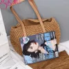 Borsa Gusure rotonda da donna fatta a mano con corde in rattan intrecciato borse a tracolla in paglia circolare Lady nappa borse da spiaggia spalla lavorata a maglia