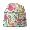 Basker fjäderblommor mössa stickade hatt tusen purpies blommor mönster grafik färgglad akvarell rosa gul grön