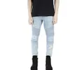 Jeans atacado slp azul/preto destruído masculino slim denim reto motociclista skinny casual longo jeans rasgado frete grátis 429
