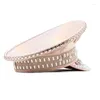 Berets Luxury Women Pu Military Hat Sequin Burning Yacht Week Captain Sergeant Rhinestone Rave Festival Bachelorette Part