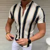 men's Shirts Holiday Hawaiian Beach Shirts Striped Print Tops Busin Casual Cropped Oversized T-Shirts 5XL Designer Clothing O7fS#