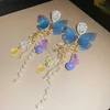 Charm-Kristall-Schmetterlings-Perlenohrringe für Frauen, lange Quaste, eingelegte Strass-Tropfenohrringe, koreanische Mode, zierlicher Fairycore-Schmuck Y240328
