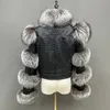 Кожаная куртка нового стиля с лисьим мехом и крокодиловым узором из овчины Lady Fi Пальто из натуральной кожи NZ5275 51Cf #
