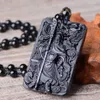 QIANXU Black Obsidian Buddha Necklace Pendant Guan Yun Dragon Jade Pendant Jade Jewelry Fine Jewelry S18101308291R