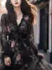 캐주얼 드레스 Gagarich Korean Spring 2024 restidos High End Western Slimming Black Mid Length Sexy Women Dress