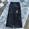 Jeans pour femmes Y2K Baggy Goth Vintage Hip Hop American JNCO Broderie Graphics Pantalon noir Hommes Femmes Harajuku Wide Leg Streetwear