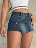 2023 feminino fi 90s vintage zip up detalhe bolso inclinado assimétrico bainha denim mini skort rua a linha shorts de carga magros k867 #