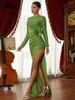 Robes décontractées Yesexy Robe d'été Femmes 2024 Tendance Découpe À Manches Longues Split Maxi Vert Bal