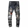 Sokotoo Patchwork masculino rasgado bordado jeans stretch na moda buracos patches design slim calças jeans retas l0kh #