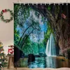 Shower Curtains Waterfall Bathing Curtain Bathroom Nordic Green Leaf Waterproof With 12 Hooks Home Deco Free Ship