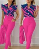 womens Two Piece Sets Outfit Geometric Print Flutter Sleeve Top & Pants Set with Belt New Fi 2023 Summer Casua Suit Y4o8#