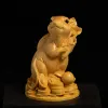 Sculptures Boxwood Statue Rich Rat Zodiac Lucky Feng Shui Living Room Decorative Wood Carving Crafts Gilding Sculpture Home Decor