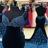 Abiti da ballo blu navy per ragazze nere Abito da sera in velluto a sirena Cinghie senza spalline Abito formale elegante senza spalline in pizzo blu Abiti da festa Vestios Fiesta