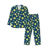 Accueil Vêtements Tranches de Citron Pyjama Ensembles Automne Rayures Bleues Imprimer Confortable Chambre Vêtements De Nuit Unisexe 2 Pièces Décontracté Lâche Oversize