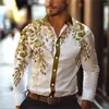 メンズカジュアルシャツ - 販売テキストアート印刷されたシャツ屋外ラペルボタン長いスリーブファッショナブルなトップトップ快適で柔らかい生地