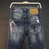 Jeans strappati patchwork da uomo Fi Vernice spray modello pantaloni casual maschile streetwear slim gamba dritta pantaloni Lg b9n0 #