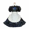 Sissy Ruffles Français Brillant PVC Cuir Col rabattu Manches courtes Apr Maid Dr Tenues Halen Party Fancy Maid Uniforme n1pR #