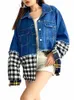 Oneinall Koreaanse Fi Plaid Denim Jas Voor Vrouwen Revers Lg Mouw Patchwork Ruwe Zoom Losse Jassen Vrouwelijke 2021 Kleding Nieuwe k9ZQ #