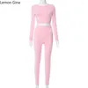 Kvinnors tvådelar Pants Lemon Gina Fashion Set Long Sleeve Soe Up Back T-Shirt och Legging 2024 Ins Yoga 2 Outfit Tracksuit