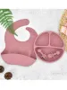 Ensemble 4pcs / ensemble bébé Silicone Silicone Plaque de salle à manger solide Carton Mignon Enfants Plats Smile Face Baby Table Vérification Retro Kids Plate Curtain