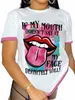 LW Plus Taille Lip Lettre Imprimer T-shirt d'été T-shirt à manches courtes Femme Fi Col rond Casual Top T-shirt à manches courtes m3lT #