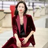 high Quality Veet Formal Uniform Designs Pantsuits Elegant Wine for Women Busin Work Wear Lg Sleeve Autumn Winter Blazers A0mP#