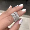 Cluster Rings 925 SILVER PAVE SETTING FULL SQUARE Diamond ETERNITY BAND ENGAGEMENT WEDDING JEWELRY Size 5 6 7 8 9 10 11 12Cluster163i
