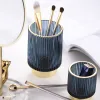 Bins Gold Margin Thickened Glass Storage Bucket Dark Green Pen Holder Storage Jar Cup Makeup Brush Bucket Tabletop Vase Storage Box