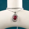 Pingentes joiashome na moda prata 925 jóias pingente colar para mulheres oval pedra preciosa rubi esmeralda cor feminina moda clavícula corrente