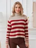 Damessweaters Dames Coltrui Casual Gestreepte Print Lange mouw Trui Warme Basic Gebreide Trui Voor Herfst Streetwear