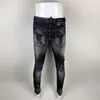 Jeans da uomo High Street Fashion Uomo Retro Nero Grigio Stretch Skinny Fit Pantaloni di marca Hip Hop firmati strappati rattoppati