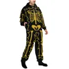 Mannen Onesie Rits Pijama Pyjama Met Capuchon Nachtkleding Algehele Onepiece Halen Schedelprint Jumpsuit B7TZ #