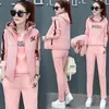 Kvinnors Autumn Winter New Sweat Suit Fi Casual Plush Thicked Hooded Tops Waistcoat Pink Pants 3 Three Piece Set for Women D130#