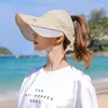 볼 캡 여름 햇볕 모자 바이저 여성 확장 가능한 가장자리 빈 탑 야구 모자 UV 보호 해변 모자