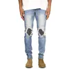 Hot Nieuwe Mannen Skinny Jeans Mannen Ripped Raster Klinknagel Stretch Denim Broek Man Patchwork High Street Hip Hop Jeans broek G2sW #