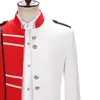 Masculino vermelho branco gola blazers tribunal dr cantor uniforme militar palco traje bar masculino anfitrião desempenho casaco fino 27Oy #