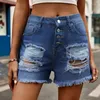 Damesjeans Modetrend High Street Eén rij gespontwerp met geperforeerde denim shorts met rafelrand voor dames Slouchy