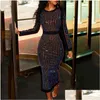 Basic & Casual Dresses Stripes Binding Sequin Party Dress Women Long Sleeve Diamonds Bodycon Y Shinny Skinny Vestidos Verano 2021 Dro Otqrf