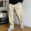 Calça masculina estilos americanos greve zíper esportes casuais bonitos de perna reta de perna larga calça calça calça as calças de roupas masculinas