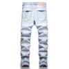 Nouveau Fi tendance bleu imprimé jean taille moyenne Stretch décontracté mince hommes Denim pantalons décontractés 63E9 #