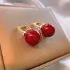 Charm Zircon Pearl Ear Buckle Commuter Simple Earrings for Women Fashion High Sense Red Drop Earring 2024 Gift Gold Plating Jewelries Y240328