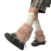 Meias femininas Harajuku malha com nervuras perna mais quente colorblock capa de bota de pelúcia empilhada