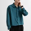 Coréen Fi Nouveaux Chemises drapées pour hommes Couleur unie Lg Manches Glace Soie Smart Casual Confortable Butt Up Chemise f0Bo #