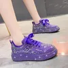 Chaussures décontractées blanc argent plateforme femme 2024 automne strass semelle épaisse brillant cristal baskets tendance