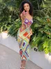 Grundläggande avslappnade klänningar Sifreyr Handgjorda virkningar Sticked Maxi Dress Women Summer Halter Backless Beachwear Sundress Bohemian Multi Color Wedding YQ240328