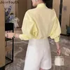 Camisas De Mujer Camicetta per le donne Temperamento 3D Camicie floreali Top oversize Manica lunga Moda Camicette casual bianche 240322