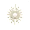 Brooches Full Micro-inlaid Zircon Fresh Water Pearls Sparkle Sunflowers For Women Fashion Sweater Suit Accessories Pins